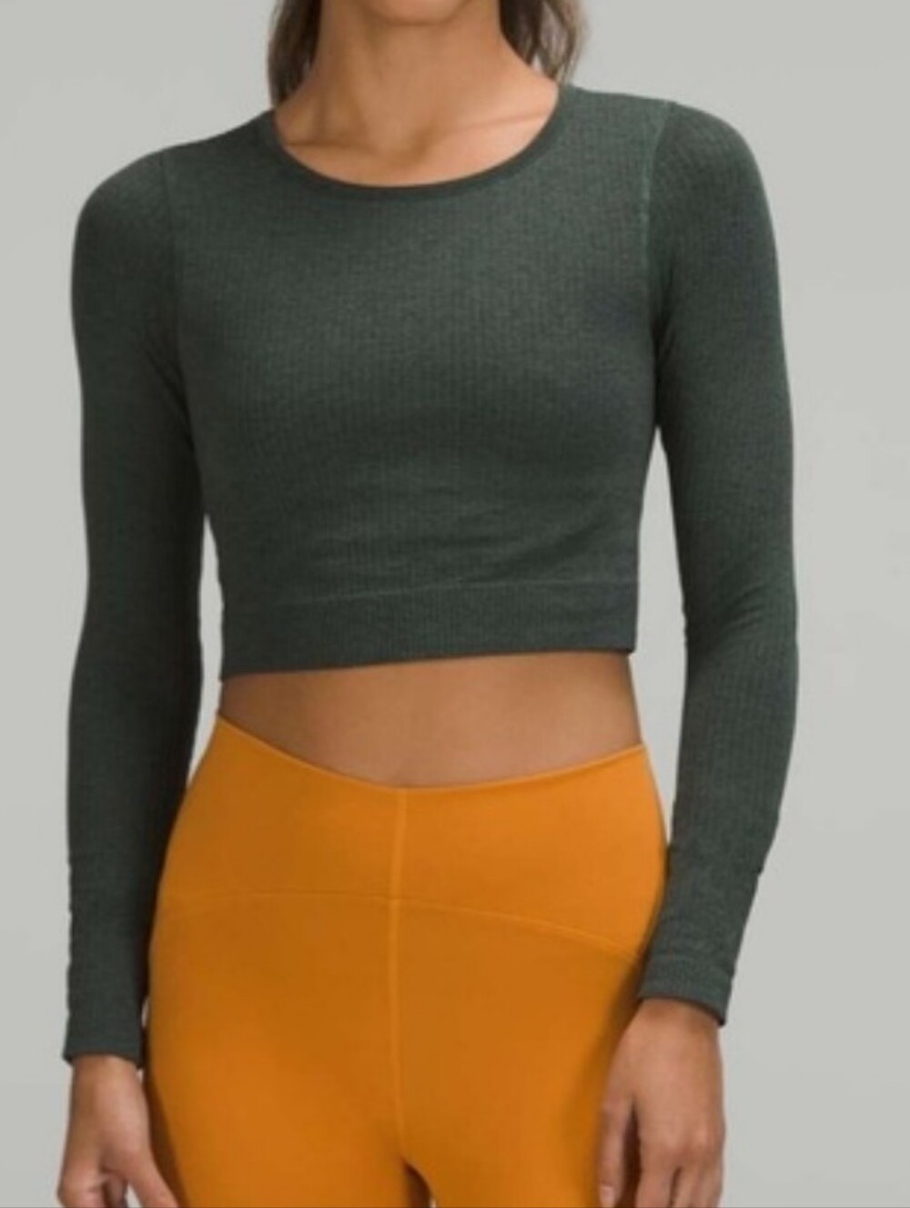 Lululemon Ebb to Street Ribbed Cropped Long Sleeve Top - Dark Green Size 8